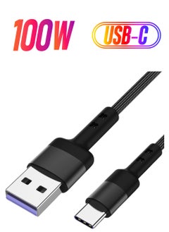USB A to USB Type C 100W 1.2 Meter Cable Nylon Braided (USB to Type C) Compatible For iPhone 16 15 Pro Max iPad Pro Air mini 6 MacBook Pro Air Galaxy S24 S23 Ultra Z Fold - Black