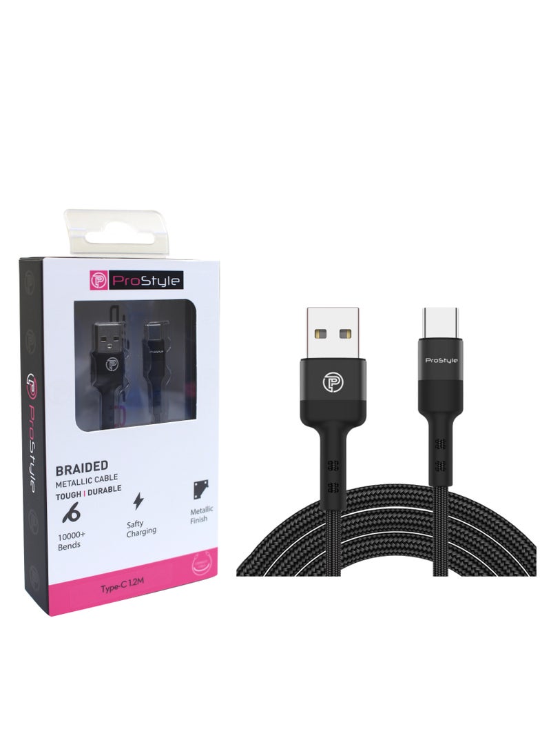 Prostyle USB A to USB Type C 100W 1.2 Meter Cable Nylon Braided (USB to Type C) Compatible For iPhone 16 15 Pro Max iPad Pro Air mini 6 MacBook Pro Air Galaxy S24 S23 Ultra Z Fold - Black  - Image 3