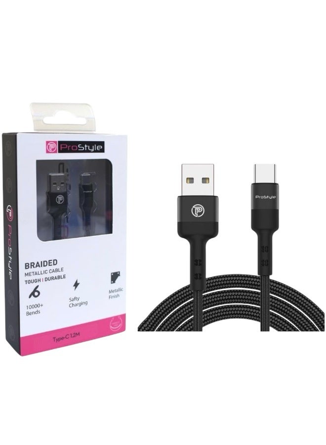 Prostyle USB A to USB C Cable 100W Fast Charging 1.2M Nylon Braided Data Cord Compatible with iPhone 16/15 Pro Max, iPad Pro/Air/Mini 6, MacBook Pro/Air, Samsung Galaxy S24/S23 Ultra, Z Fold – Black - Image 1
