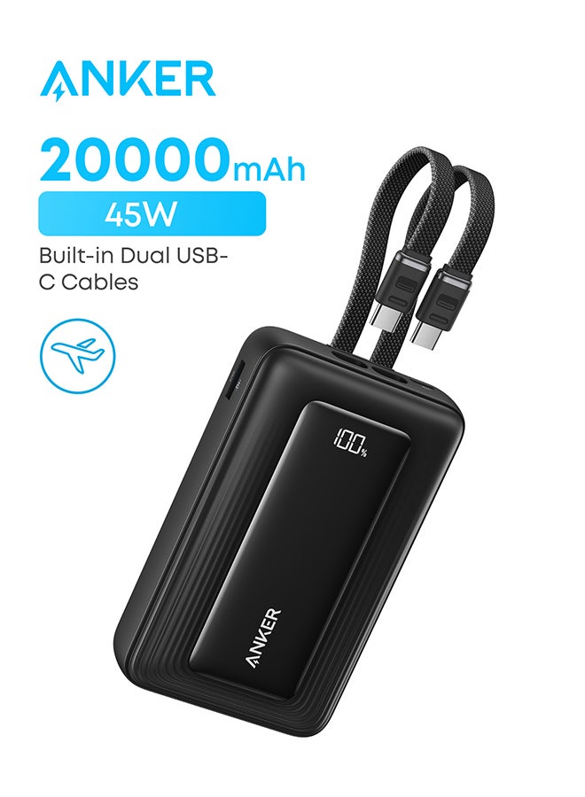 Anker Zolo Power Bank, 45W Max Fast Charging, 20,000mAh Battery Pack with Dual Built-In Cables, 1 USB-C and 1 USB-A Port, for iPhone 17/16 Series, Samsung, MacBook, iPad, and More