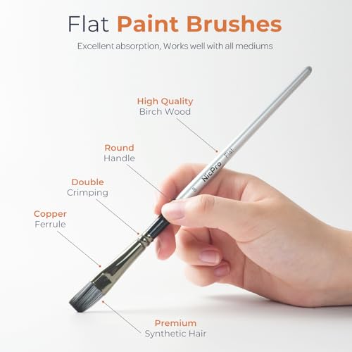 Nicpro 10 PCS Flat Paint Brush Set Art Painting Brushes for Acrylic Watercolor Oil Gouache Craft Detail Face Body Painting Base Coating Artist Paintbrush Kit for Kid Adult - Image 3