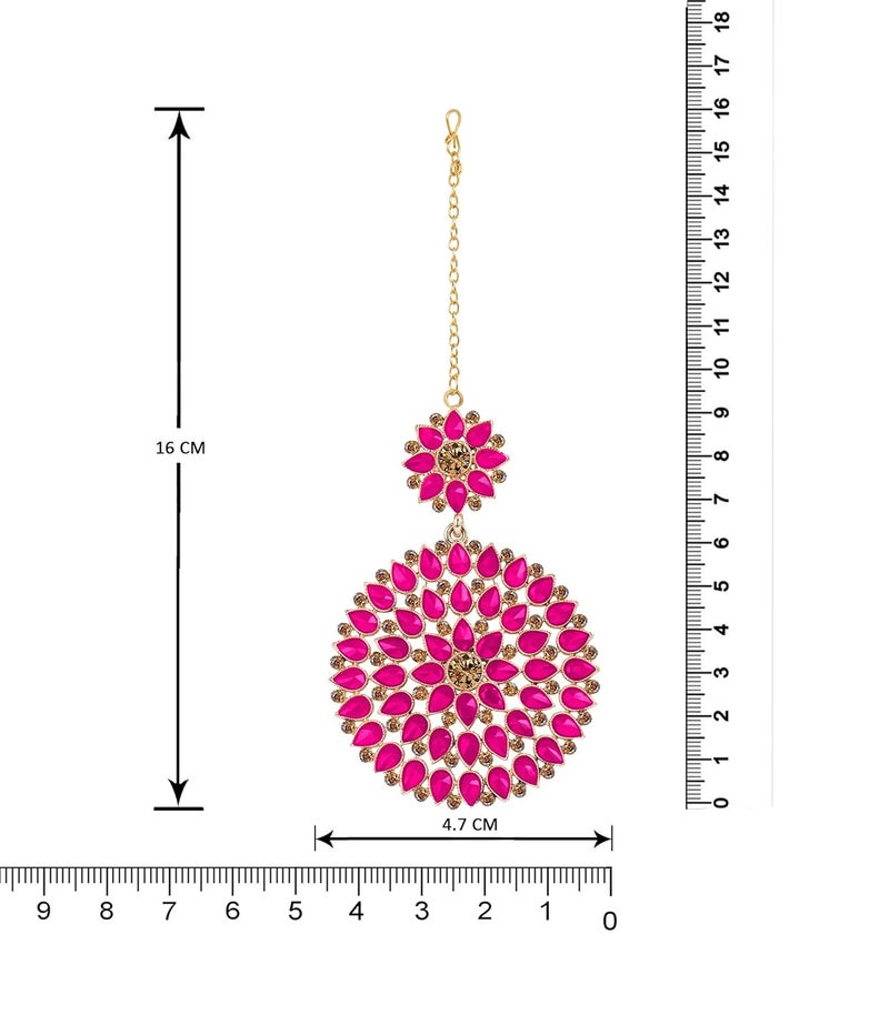 - Jewellery for Less Gold Plated Stone and LCD Diamond Studded Maang Tikka for Women and Girls