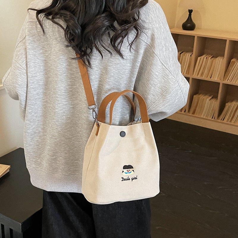 Cartoon Embroidered Canvas Crossbody Bag for Women, Large Capacity & Lightweight - Image 1