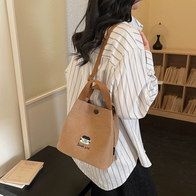 Cartoon Embroidered Canvas Crossbody Bag for Women, Large Capacity & Lightweight - Image 4