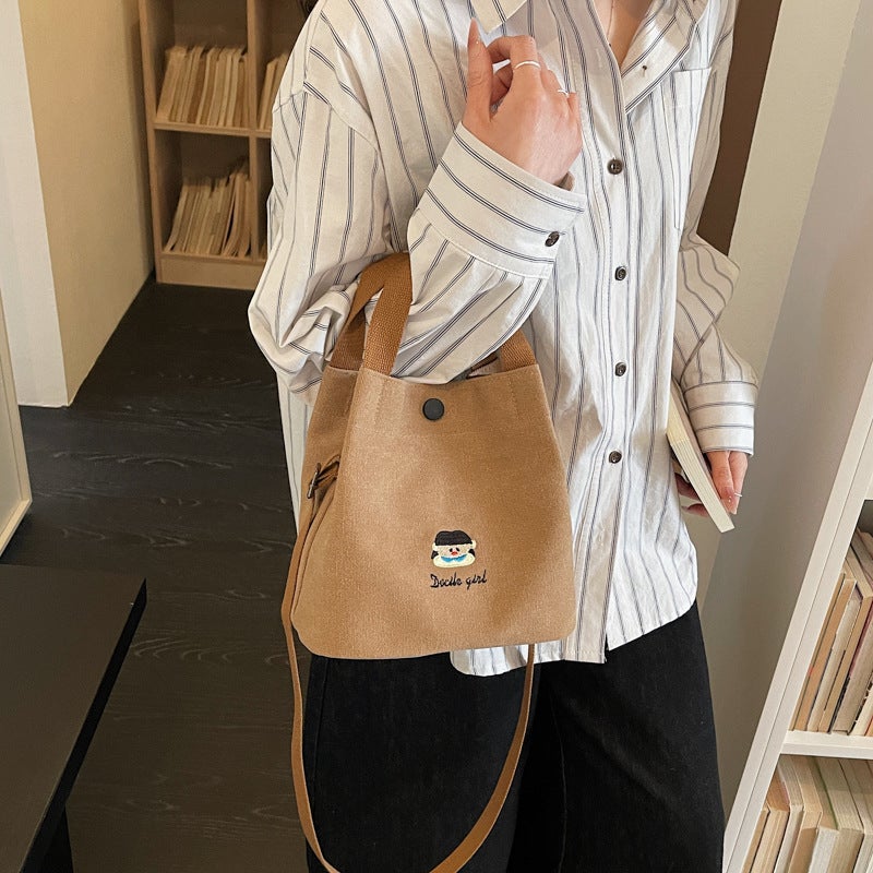 Cartoon Embroidered Canvas Crossbody Bag for Women, Large Capacity & Lightweight - Image 3