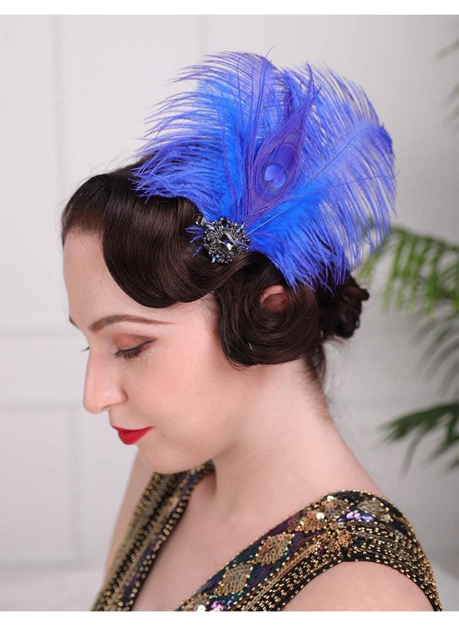 Aimimier 1920S Great Gatsby Headpiece Flapper Royal Blue Feather Hair Clip Crystal Roaring 20S Accessories Prom Party Festival Gatsby Hair Jewelry For Women And Girls - Image 1