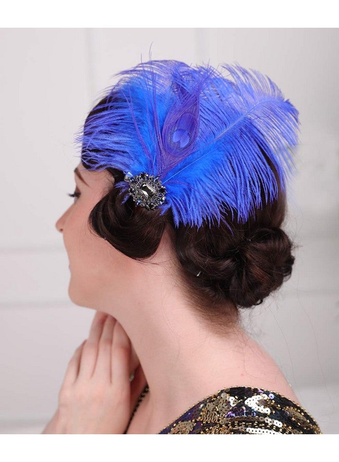 Aimimier 1920S Great Gatsby Headpiece Flapper Royal Blue Feather Hair Clip Crystal Roaring 20S Accessories Prom Party Festival Gatsby Hair Jewelry For Women And Girls - Image 2