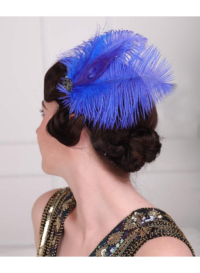 Aimimier 1920S Great Gatsby Headpiece Flapper Royal Blue Feather Hair Clip Crystal Roaring 20S Accessories Prom Party Festival Gatsby Hair Jewelry For Women And Girls - Image 4