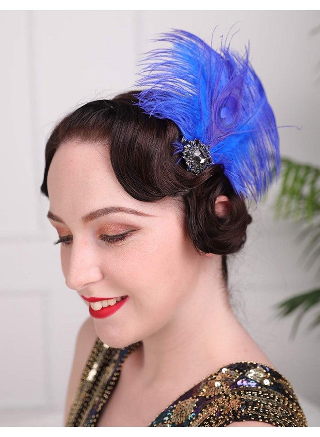 Aimimier 1920S Great Gatsby Headpiece Flapper Royal Blue Feather Hair Clip Crystal Roaring 20S Accessories Prom Party Festival Gatsby Hair Jewelry For Women And Girls - Image 3