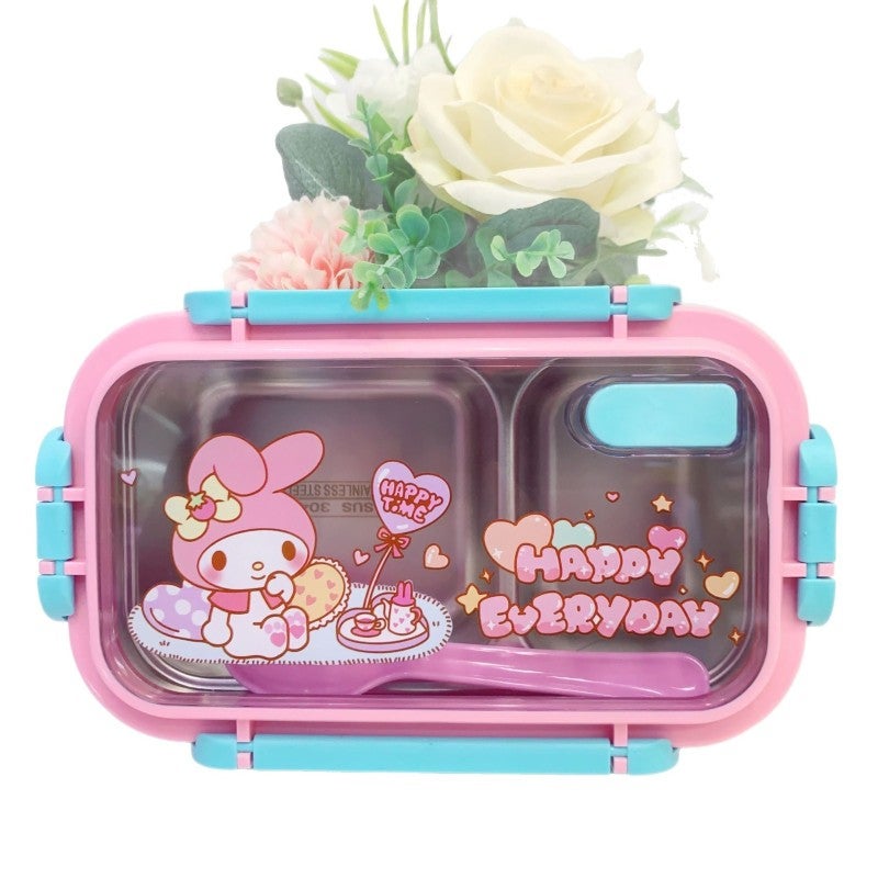 Insulated Lunch Box: 304 Stainless Steel Compartmentalized Bento - Cute Cartoon Styled Pink Container for Kids and Students - Image 1