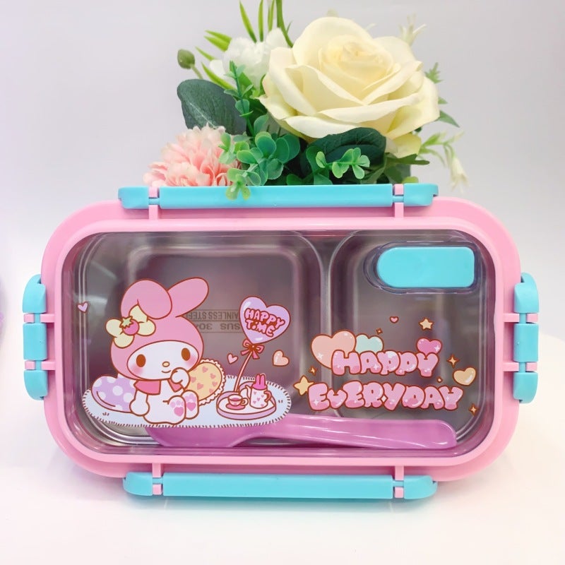 Insulated Lunch Box: 304 Stainless Steel Compartmentalized Bento - Cute Cartoon Styled Pink Container for Kids and Students - Image 2