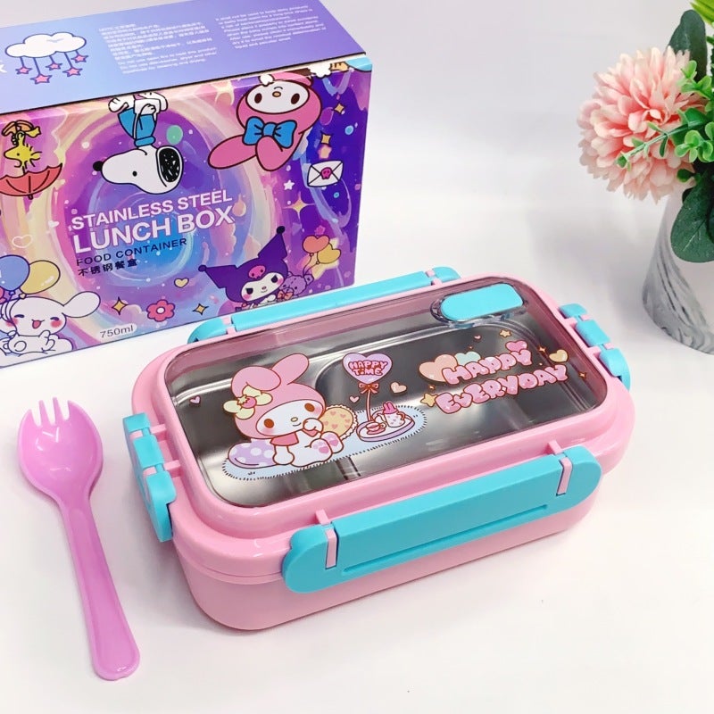 Insulated Lunch Box: 304 Stainless Steel Compartmentalized Bento - Cute Cartoon Styled Pink Container for Kids and Students - Image 4