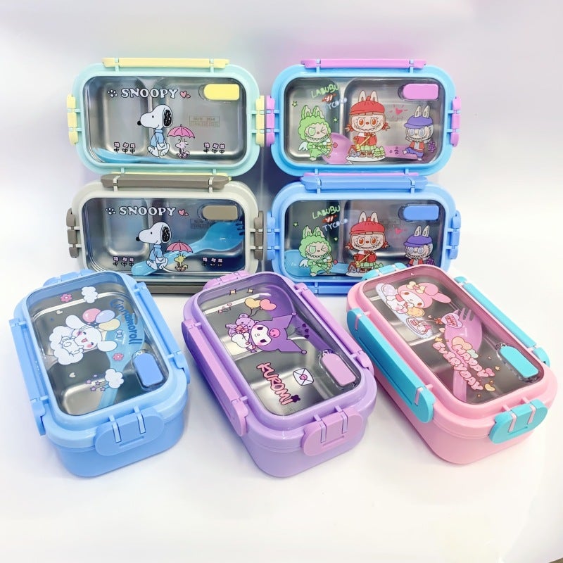 Insulated Lunch Box: 304 Stainless Steel Compartmentalized Bento - Cute Cartoon Styled Pink Container for Kids and Students - Image 3
