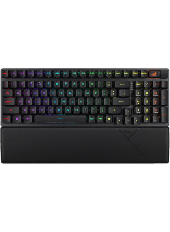 أسوس لوحة مفاتيح الألعاب اللاسلكية ROG Strix Scope II 96 RX، اتصال ثلاثي الوضع، مفاتيح بصرية ROG RX زرقاء مشحمة مسبقًا، رغوة تخفيف، أغطية مفاتيح ABS إضافية بتصميم ROG، تخطيط AR - Image 1