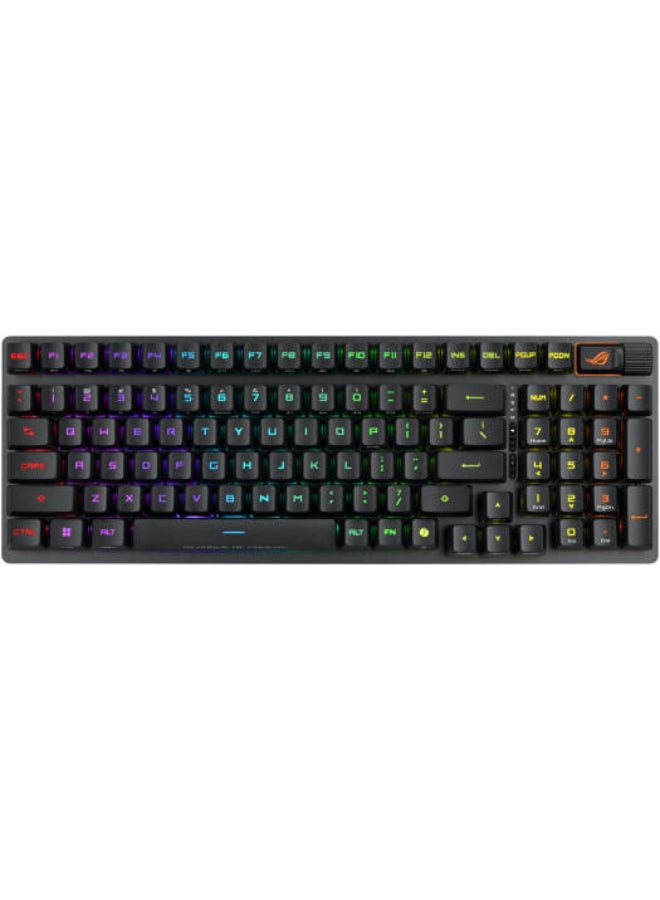 أسوس لوحة مفاتيح الألعاب اللاسلكية ROG Strix Scope II 96 RX، اتصال ثلاثي الوضع، مفاتيح بصرية ROG RX زرقاء مشحمة مسبقًا، رغوة تخفيف، أغطية مفاتيح ABS إضافية بتصميم ROG، تخطيط AR - Image 4