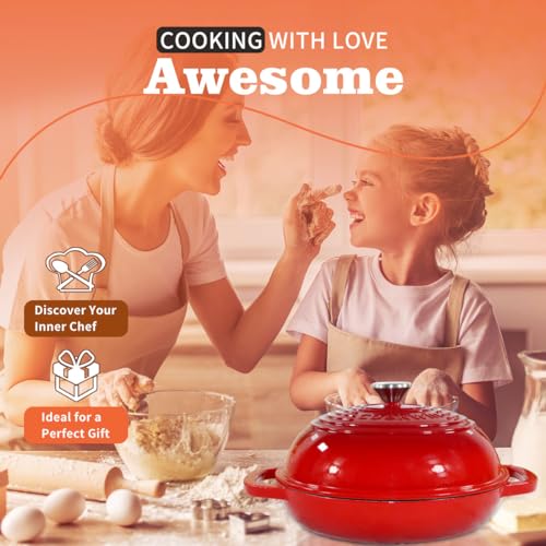 COOKWIN Enameled Cast Iron Dutch Oven with Lid, 11" Dutch Oven Bread Baking Kit, 6 Quart Blue Thick Enamel Bread Pan, Silicone Baking Mat - Family Gifts - Image 2