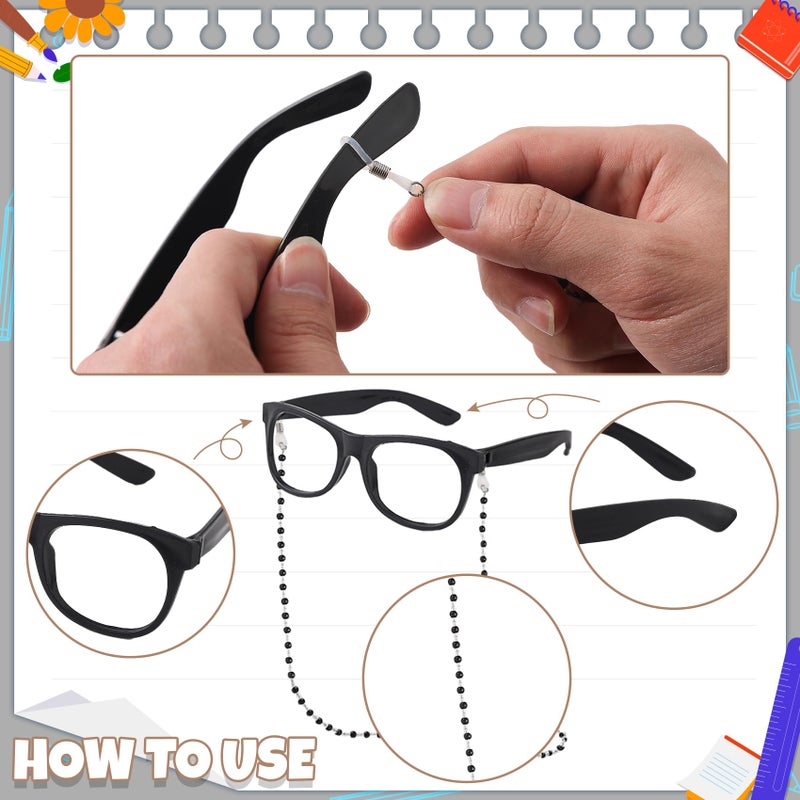EchoElce 100 Days of School Costume for Girls Old Lady Costume for Kids Grandma Wig Glasses Chain Necklace Bracelet Grandma Dress up Cosplay Accessories Set (Black) - Image 4