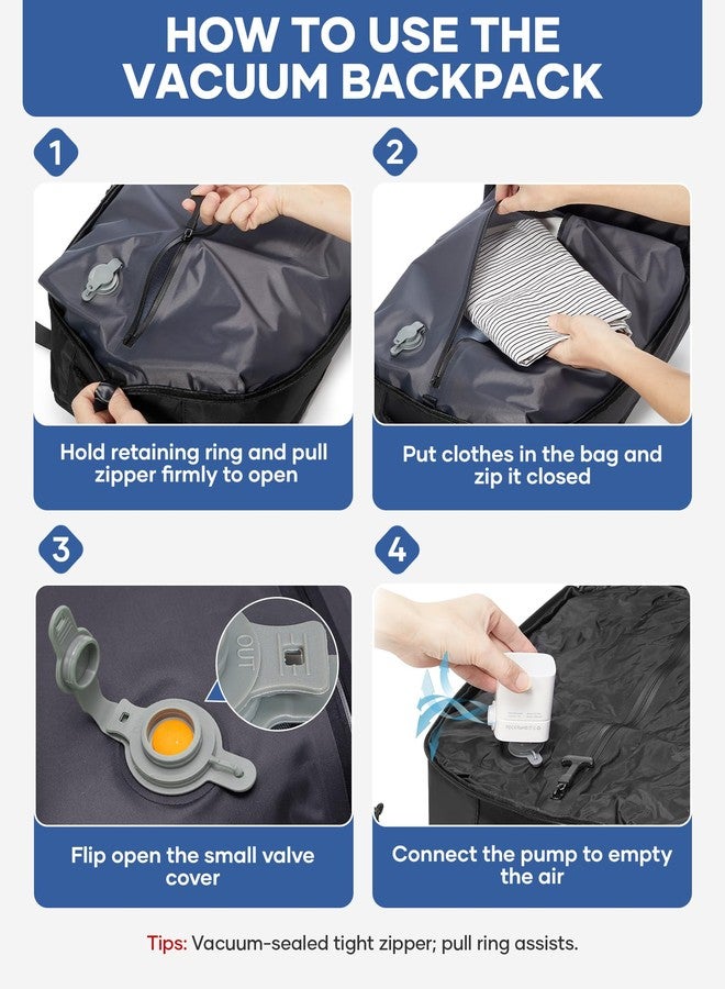 WEPLAN Vacuum Backpack Travel with Pump,Large Travel Backpack with Vacuum System,Mochila compresion al vacio,Flight Approved 18x14x8,Waterproof Carry on Personal Item Laptop Backpacks,Black - Image 3