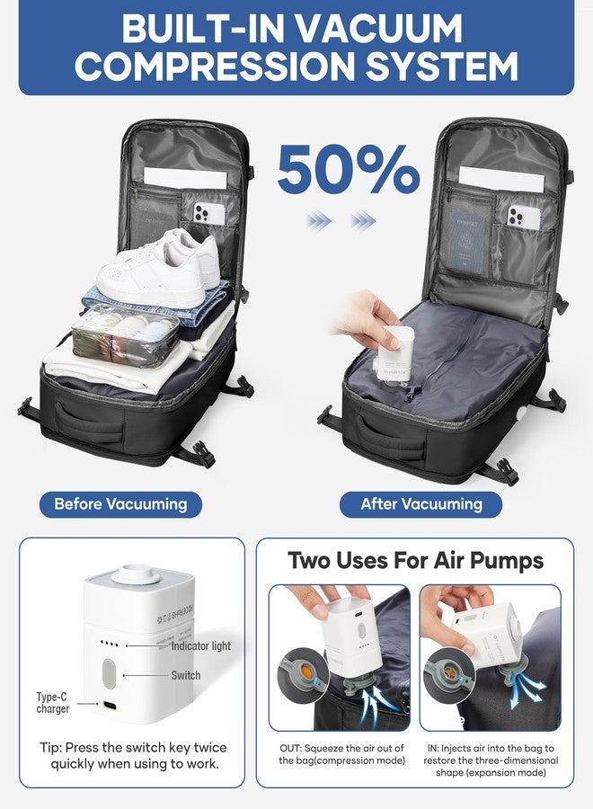 WEPLAN Vacuum Backpack Travel with Pump,Large Travel Backpack with Vacuum System,Mochila compresion al vacio,Flight Approved 18x14x8,Waterproof Carry on Personal Item Laptop Backpacks,Black - Image 2