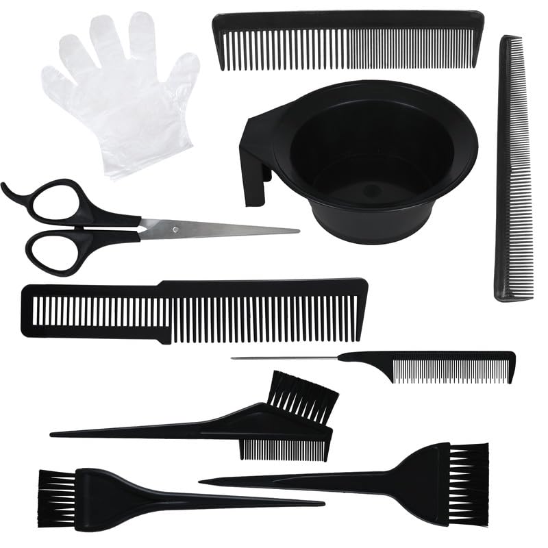 VEDETIC Plastic Dye Brush and Mixing Bowl Hair Colouring Kit - Includes Hair Dye Bowl, Colouring Applicator Brush, 1 Scissor with Disposal Gloves for Salon and Home Use - Image 1