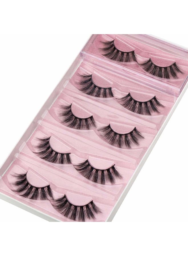 DYSILK False Eyelashes Mink - Strip Lashes 5 Pairs 6D Faux Eyelash Wispy Lashes Cat Eye Fake Eyelashes Natural Look Fluffy Lash Reusable Lash Extension Kit | 004-16.7mm - Image 2
