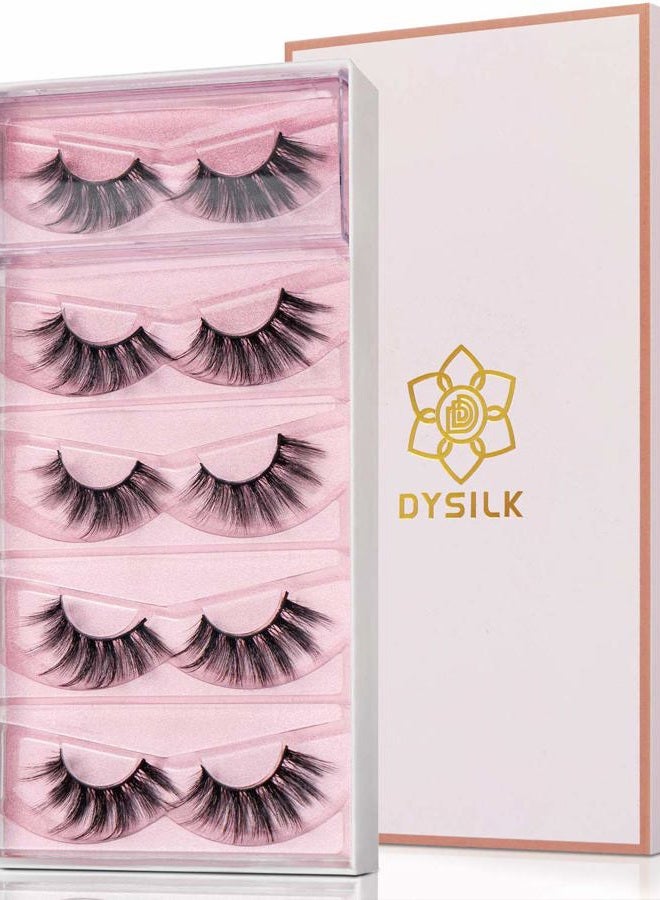 DYSILK False Eyelashes Mink - Strip Lashes 5 Pairs 6D Faux Eyelash Wispy Lashes Cat Eye Fake Eyelashes Natural Look Fluffy Lash Reusable Lash Extension Kit | 004-16.7mm - Image 1