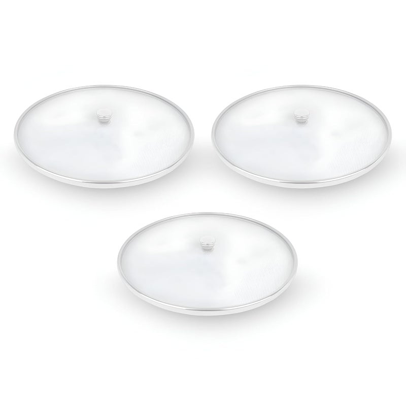 SNKM SNKM Stainless Steel Cover Lid For Utensils Net cover Food Cover Milk Cover Milk Jali Fruit Cover with Knob Medium Steel Pack Of 3  - Image 1
