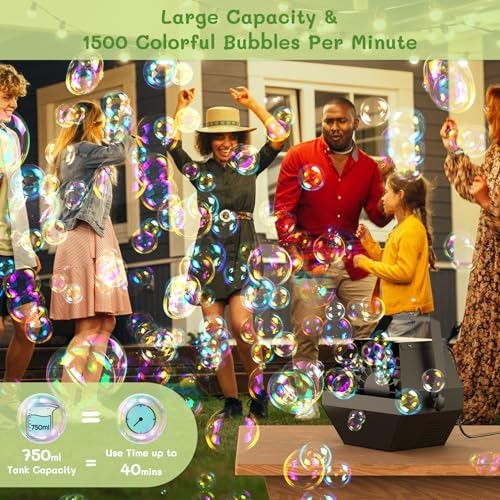 Theefun Bubble Machine: Remote Control 750ML Metal Bubble Blower Machine with High Output, Plug-in Automatic Bubble Maker Bubble Toys for Parties Wedding Birthday Indoor Outdoor Use with AC Adapter - Image 2