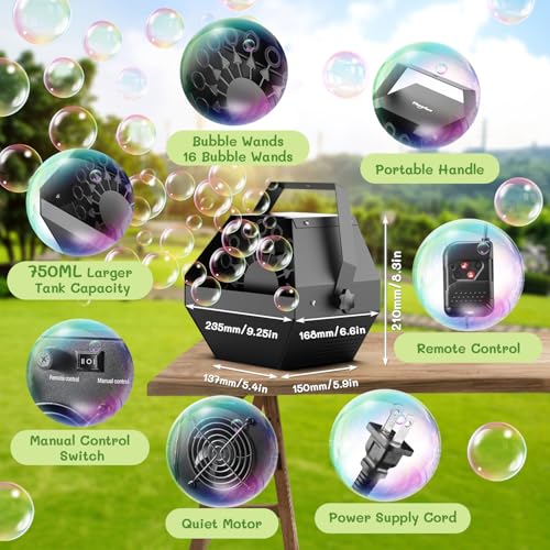Theefun Bubble Machine: Remote Control 750ML Metal Bubble Blower Machine with High Output, Plug-in Automatic Bubble Maker Bubble Toys for Parties Wedding Birthday Indoor Outdoor Use with AC Adapter - Image 5