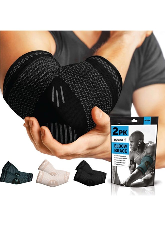 POWERLIX - Elbow Orthopedic Brace Compression Support (Pair) - Elbow Sleeve for Tennis Elbow, Golfer's Elbow, Bursitis, and Sprains, Arthritis, Tendonitis. Pain Relief - Image 1