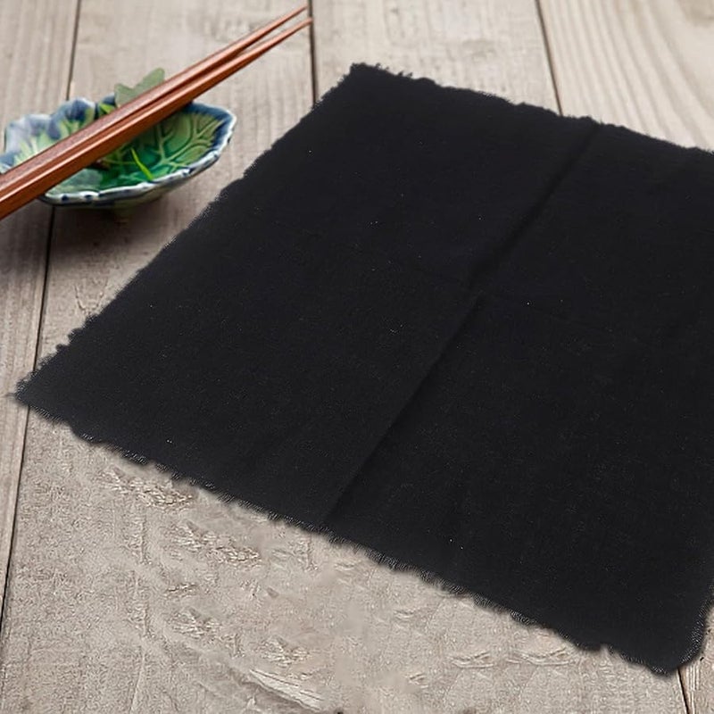 Black Cotton Fringed Dinner Napkins 42x42cm Hand Pulled Tassel Vintage Table Linens 6 Pack - Image 5