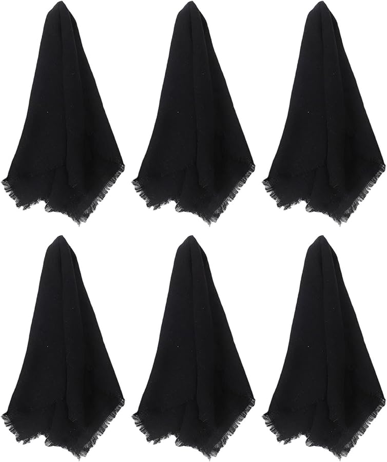 Black Cotton Fringed Dinner Napkins 42x42cm Hand Pulled Tassel Vintage Table Linens 6 Pack - Image 1