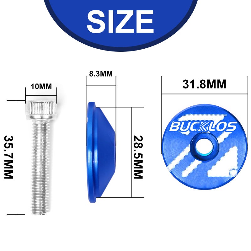 BUCKLOS Bicycle Headset Top Cap & Expander Plug, Aluminum Alloy/Carbon Fiber Fits 1-1/8" Fork Handlebar Stems, Headset Top Cap with Aluminum Screw-Blue - Image 2