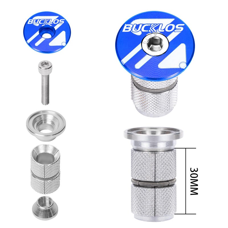 BUCKLOS Bicycle Headset Top Cap & Expander Plug, Aluminum Alloy/Carbon Fiber Fits 1-1/8" Fork Handlebar Stems, Headset Top Cap with Aluminum Screw-Blue - Image 3