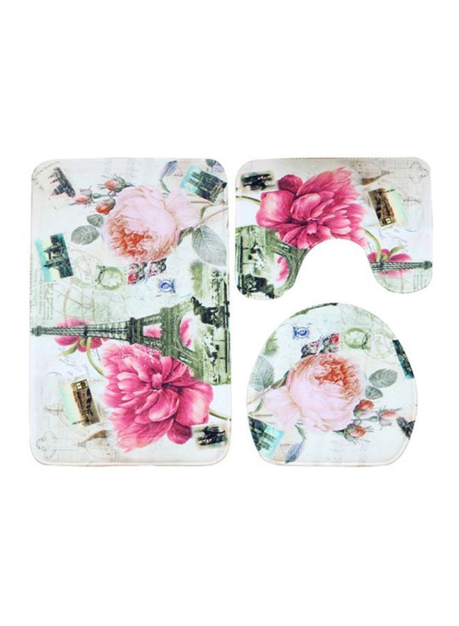 Y&D 3-Piece Carpet Bath Mat Set White/Pink/Green
