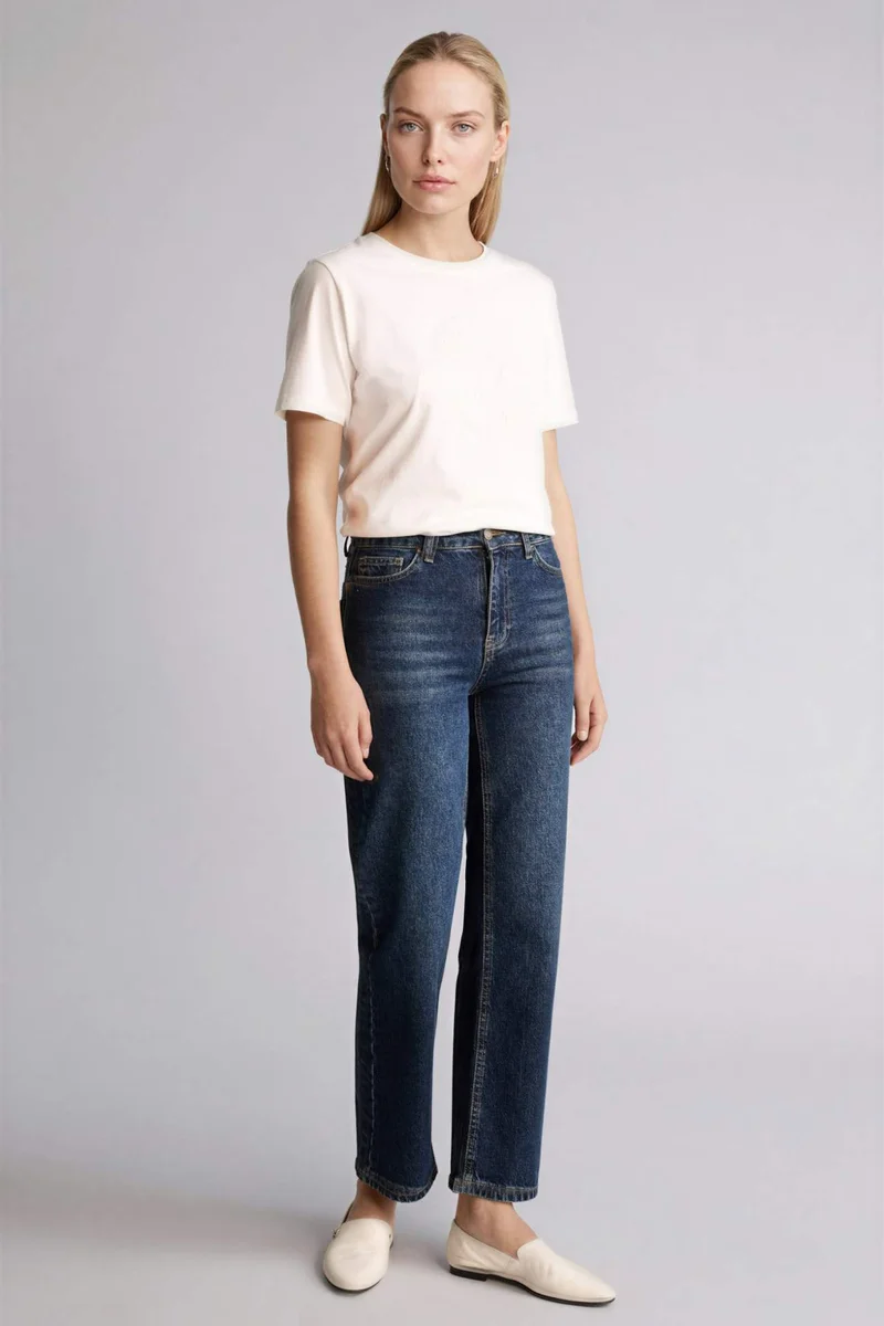 ديفاكتو Regular Fit Crew Neck Patterned Cotton T-Shirt