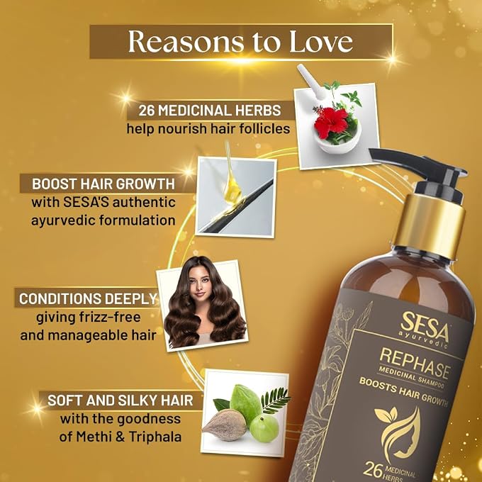 Sesa Ayurvedic Rephase Refill Hair Oil 100 Ml And Rephase Shampoo 300 Ml With 26 Herbs And 6 Essential Oils Help Control Hair Fall & Strengthen Roots Hair Combo For Women And Men - Image 2