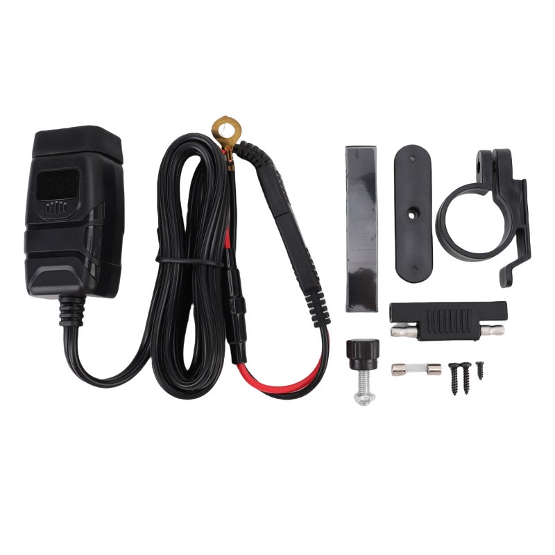 ووب شاحن موبايل للدراجات النارية 30 واط PD 18 واط USB A منفذ مزدوج شحن سريع نوع C مع فولتميتر LED مفتاح تشغيل وإيقاف محول SAE إلى USB حامل مقود للدراجات النارية ATV - تصميم مقاوم للماء - Image 1