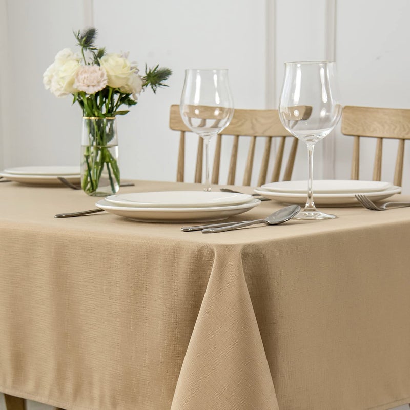 maxmill Rectangle Slubby Textured Tablecloth Waterproof Spillproof Wrinkle Free Table Cloth, Kitchen Dining Tabletop Decoration, Fabric Table Cover for Holiday Dinner Parties, 52 x 70 Inch, Beige - Image 2