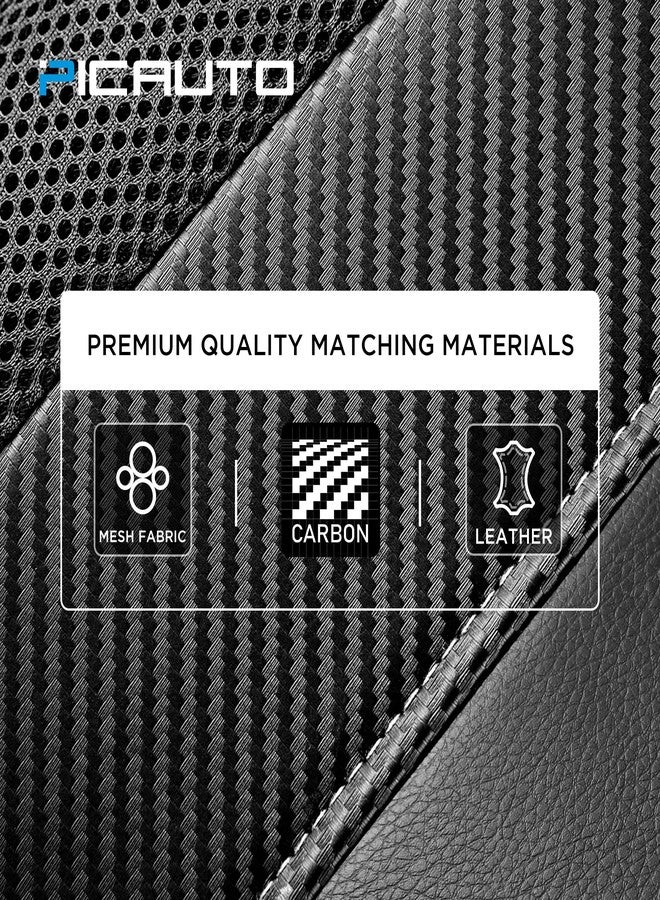PIC AUTO Leather Car Seat Covers, Sports Carbon Fiber & Mesh Design, High-Back Two Front Set, Waterproof Automotive Seat Covers, Airbag Compatible, Universal Fit for Most Cars (Black & Black) - Image 4