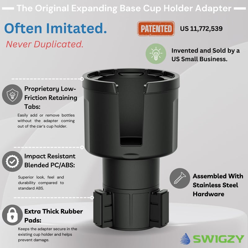 Swigzy [Patented & Upgraded] Car Cup Holder Expander - Adapter Holds: Hydro-Flask, Yeti, Nalgene, Owala, Large (32 40 oz) Water Bottles - Adjustable Expandable Insert Extender â€“ Universal - Image 2