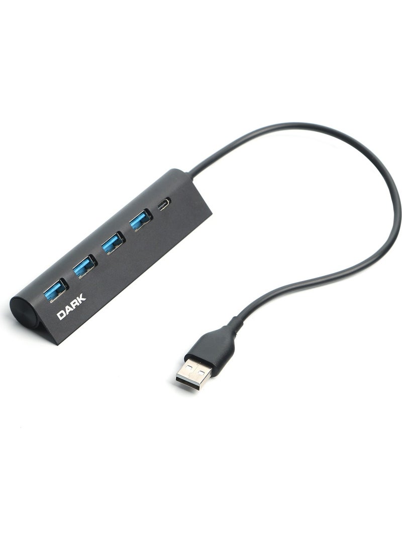 Dark - USB Type-A to 1xUSB Type-C Charging + 4xUSB 2.0 Multiplexer HUB (DK-AC-USB346) - Image 1