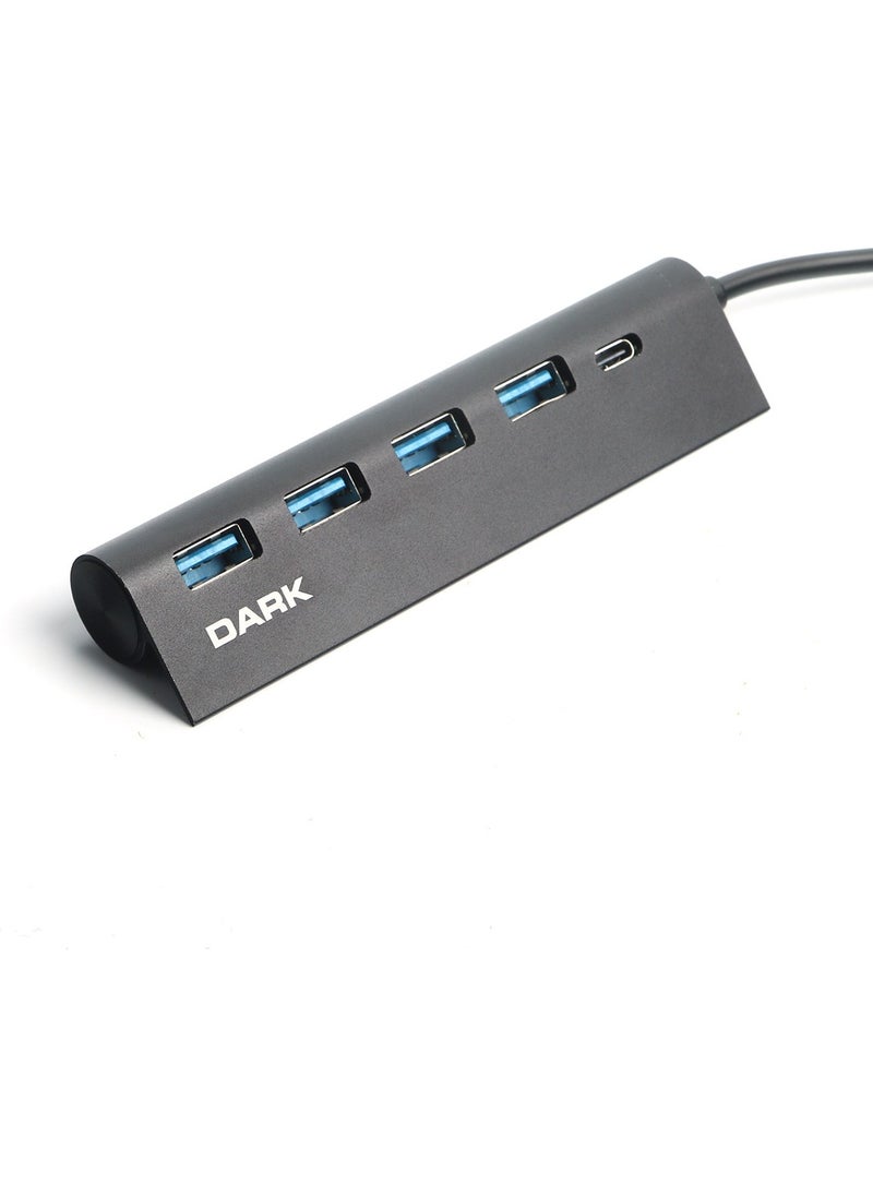 Dark - USB Type-A to 1xUSB Type-C Charging + 4xUSB 2.0 Multiplexer HUB (DK-AC-USB346) - Image 1