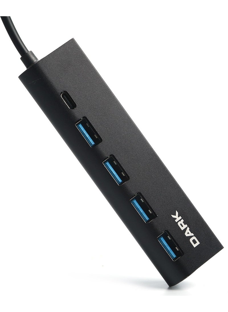 Dark - USB Type-A to 1xUSB Type-C Charging + 4xUSB 2.0 Multiplexer HUB (DK-AC-USB346) - Image 1
