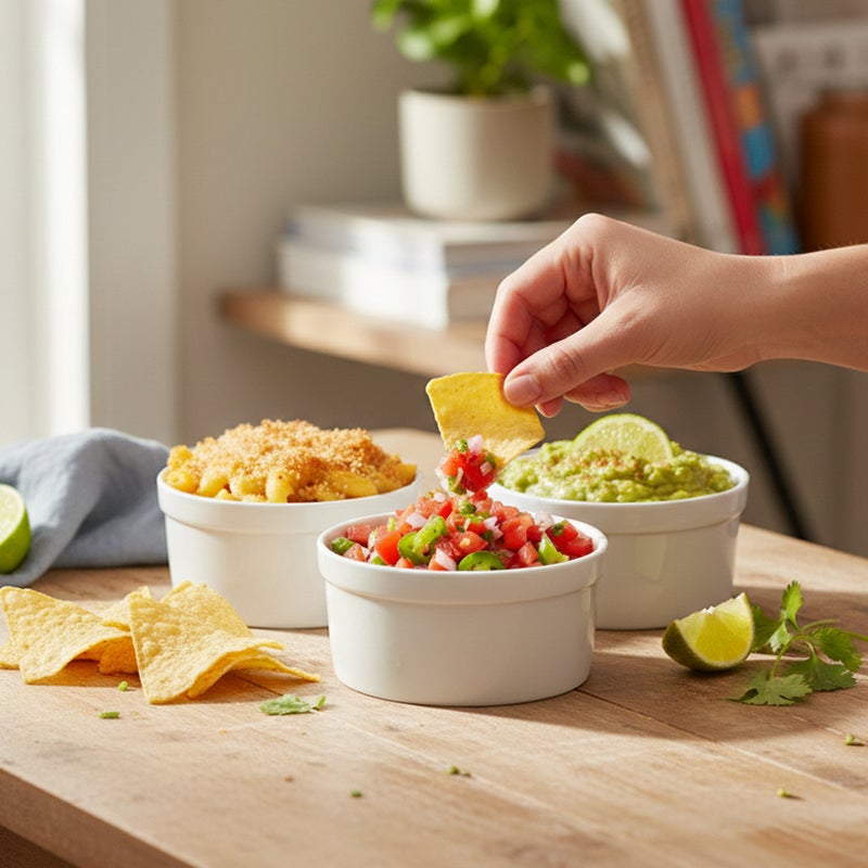 Shallow طقم أطباق بورسلين ORA 3 قطع 12 سم بيضاء لتقديم الوجبات الخفيفة والضيافة اليومية، أنيقة، رمضان، عيد، ديوالي والمناسبات الاحتفالية - Image 3