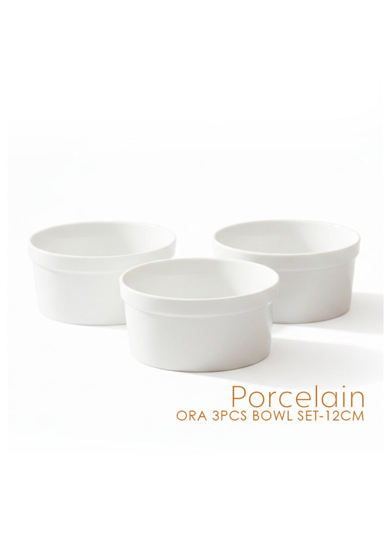 Shallow ORA 3PCS Porcelain Bowl Set – 12cm White Snack & Serving Bowls for Daily Use, Elegant, Ramadan, Eid, Diwali & Festive Hosting - Image 3