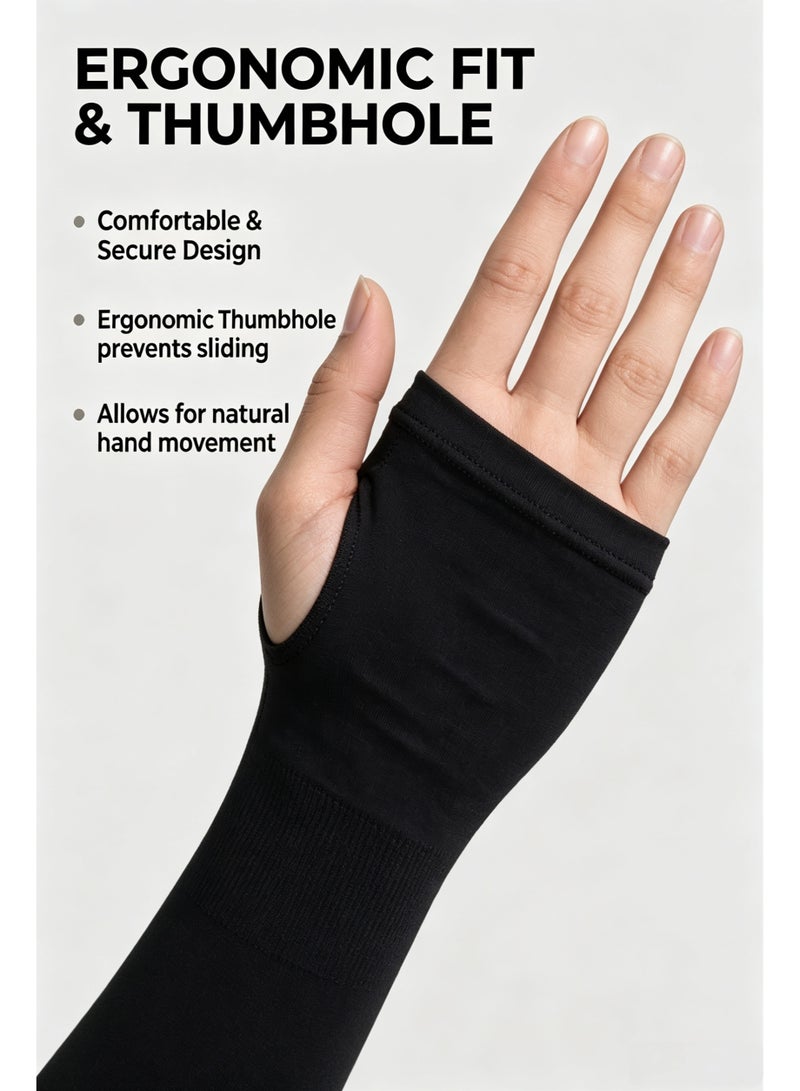 Captaintech 3 pairs of black sun protection arm guards, UPF 50+sun protection, with thumb holes, non slip fit, suitable for sports and outdoor activities - Image 5