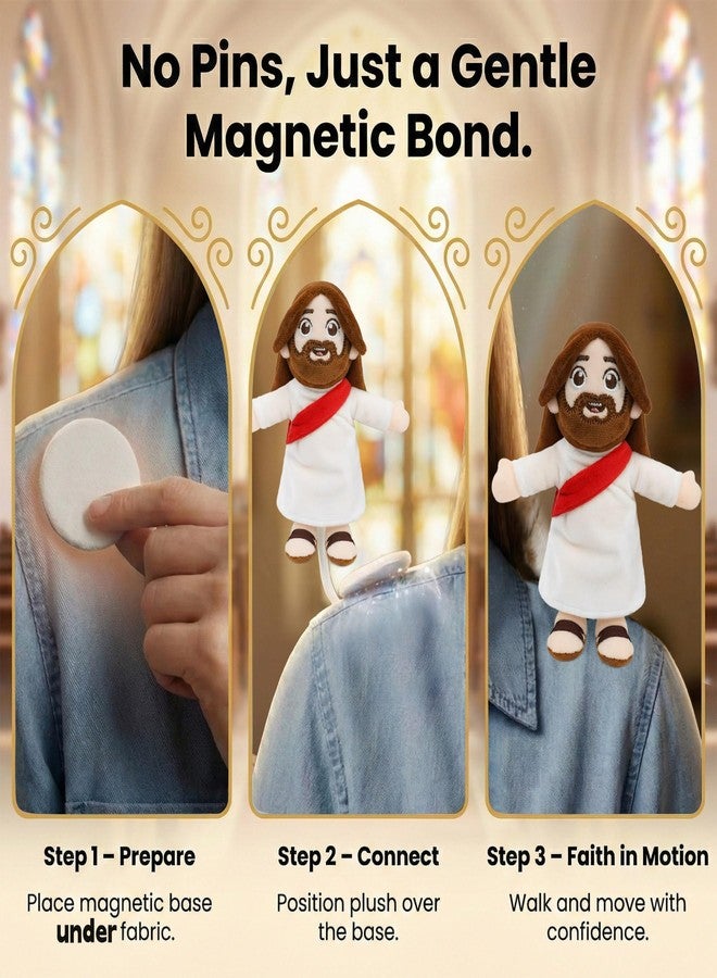 JUSTQUNSEEN Magnetic Shoulder Jesus Easter Plush Toy Wearable Mini Plush Christian Figure Palm Size Plush Religious Stuffed Savior Companion Prince of Peace Sunday School Gift Baptism Catholic Toy - Image 3