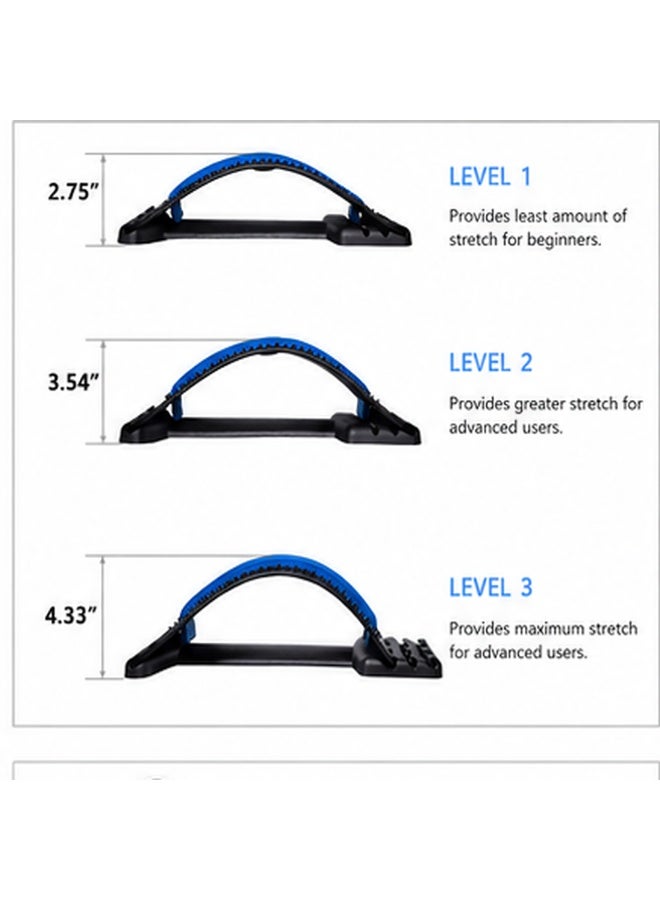 Adjustable Back Stretcher with 3 Height Levels, Curved Lumbar Support Device with Textured Massage Points and Padded Centre Strip for Lying or Seated Use, Black and Blue - Image 3