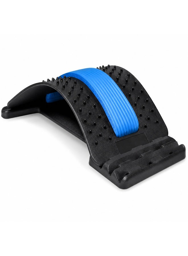 Adjustable Back Stretcher with 3 Height Levels, Curved Lumbar Support Device with Textured Massage Points and Padded Centre Strip for Lying or Seated Use, Black and Blue - Image 1